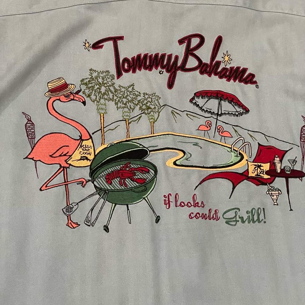 Tommy Bahama Light Blue Flamingo Grill Graphic Tee